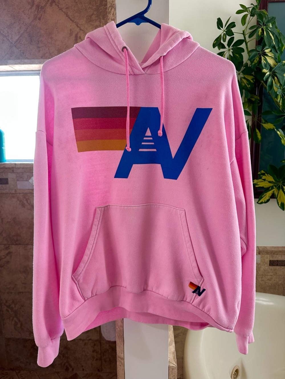 Aviator Nation Pink Graphic Logo Hoodie Sweatshirt-FLAWED w Iron-on Patches - Picture 2 of 14